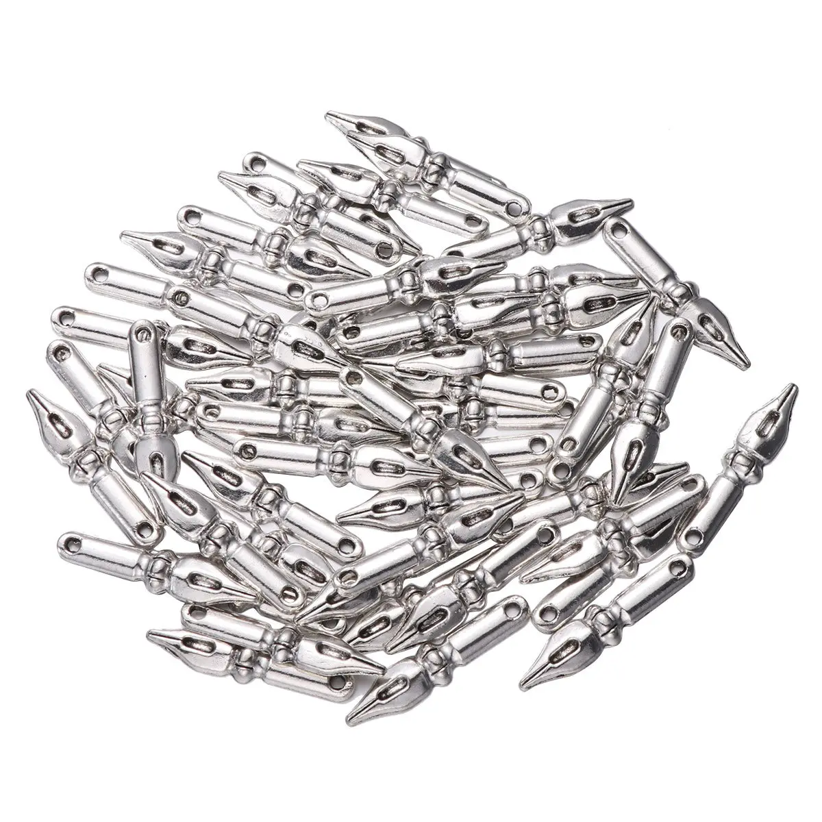 50Pcs Graduation Themed Pendants Alloy Pendant Charm Silver Polished Pen Shape DIY Jewelry Making Supplies for Bracelet Necklace