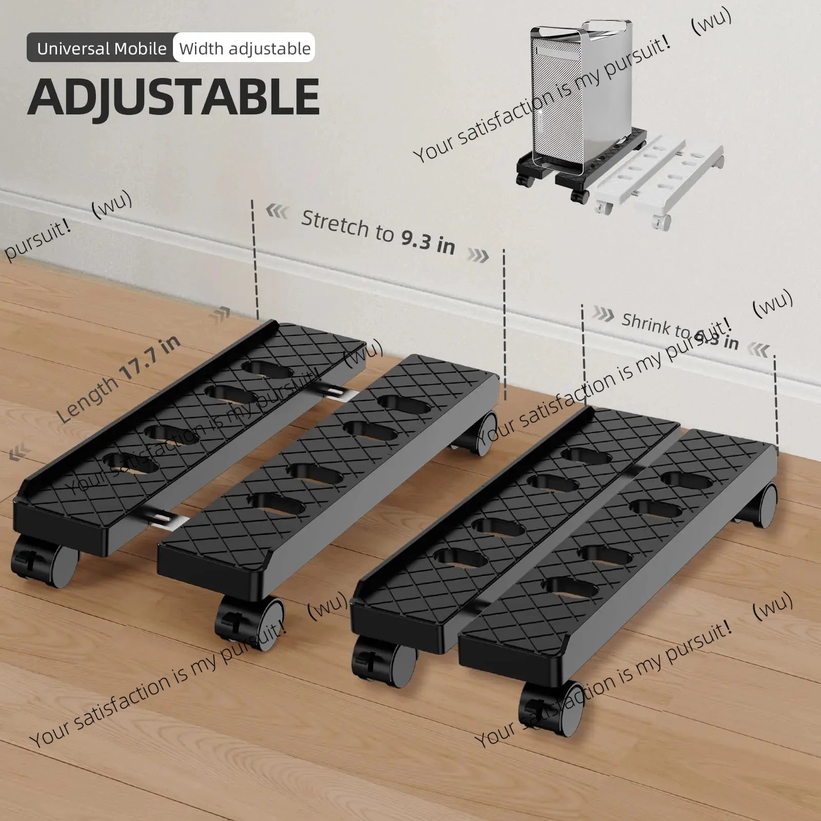 Mobile computer tower bracket, adjustable shelf, computer CPU bracket, telescopic desktop bracket, roller cart