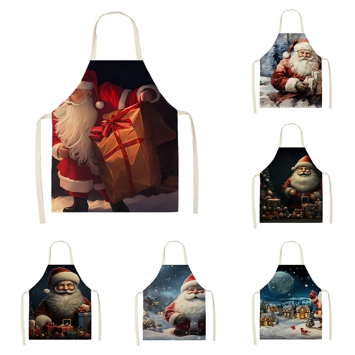 

Новый рождественский Льняной Фартук с рисунком, ежедневник без рукавов, декоративный фартук с рождественским принтом