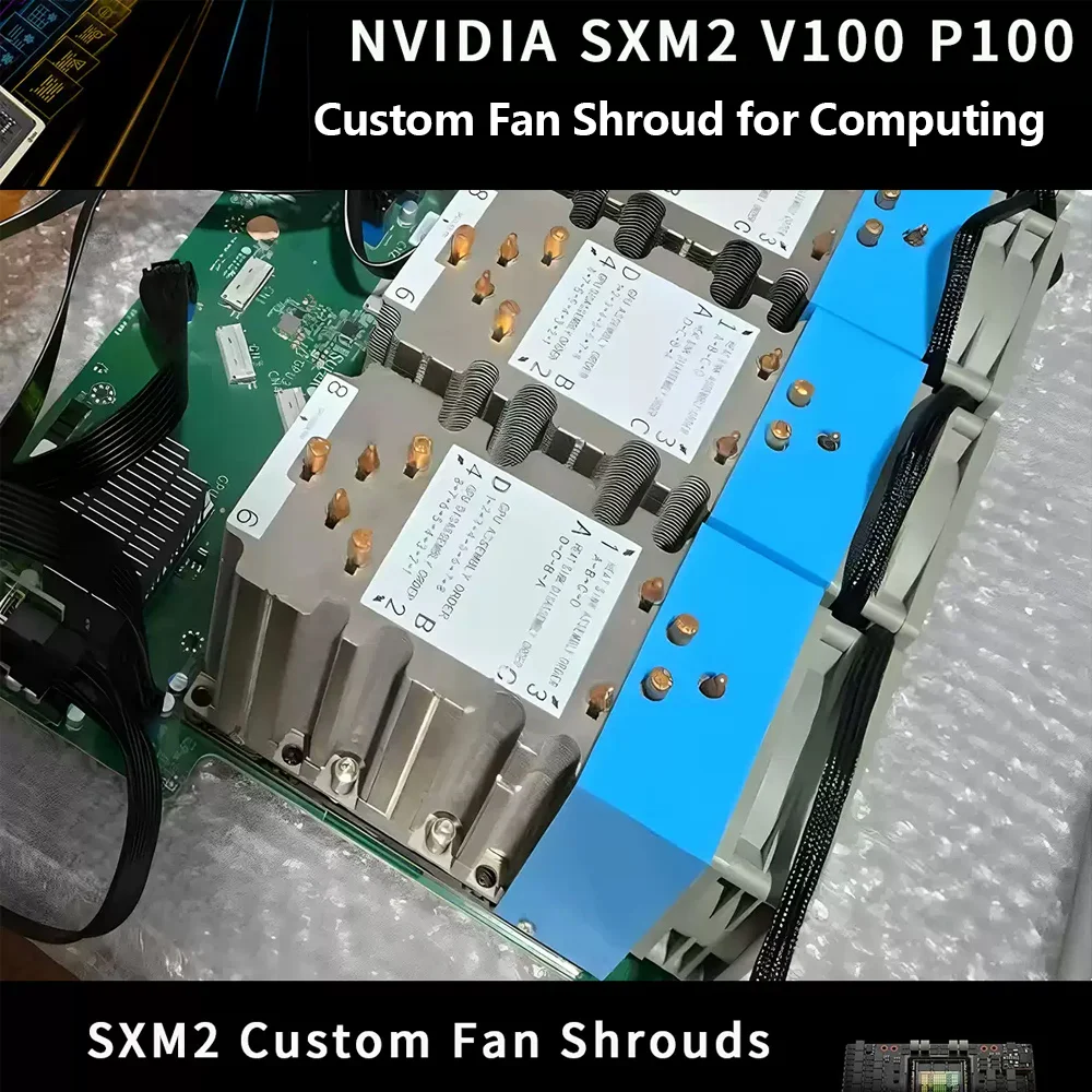 Custom 4U Cooling Airflow Shroud Bracket for NVIDIA SXM2 Tesla V100 P100 GPU Heatsink - DIY Fan Mount for Home Server