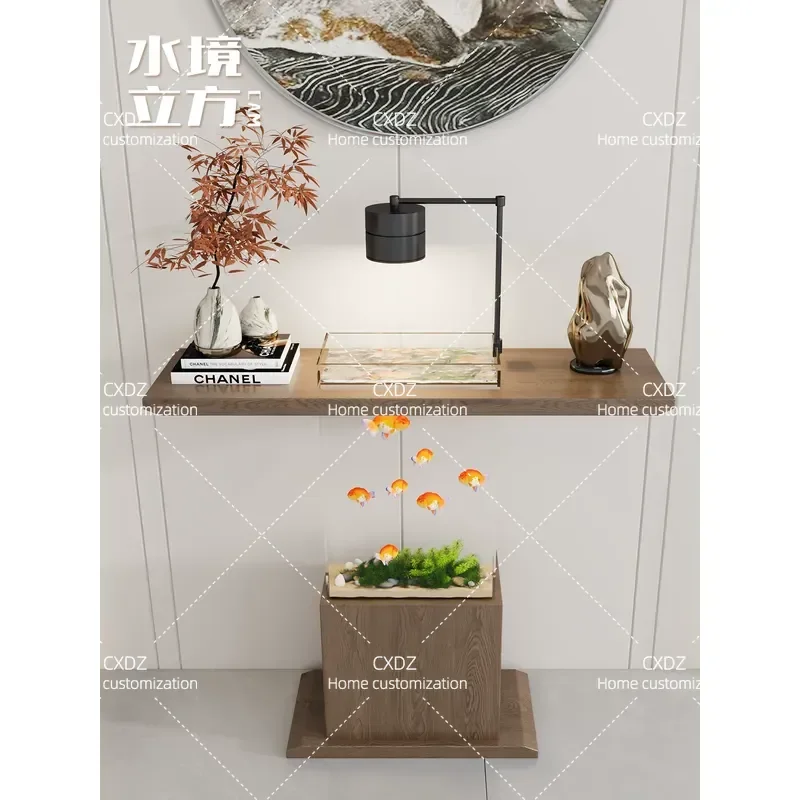 Song Dynasty Aesthetic Entrance Cabinet Creative Transparent Solid Wood Entryway Table High End Platform Fish Tank