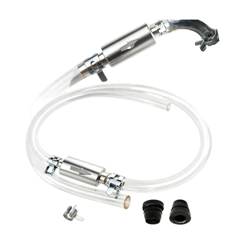 D5BE Hydraulic Brake Fluid Bleeder Tube with Way Check Valves Clear Hose and Metal Fittings for Caliper Service Fluid Drain