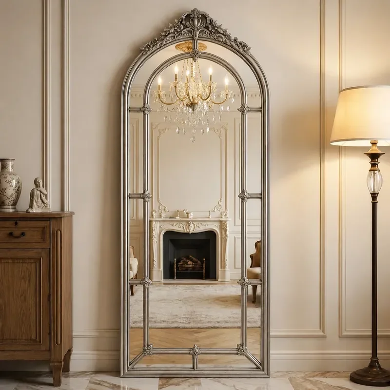 French Retro Full Body Floor Mirror Large Hanging Dressing Mirror for Living Room Corridor European Style Wall Mounted Mirror