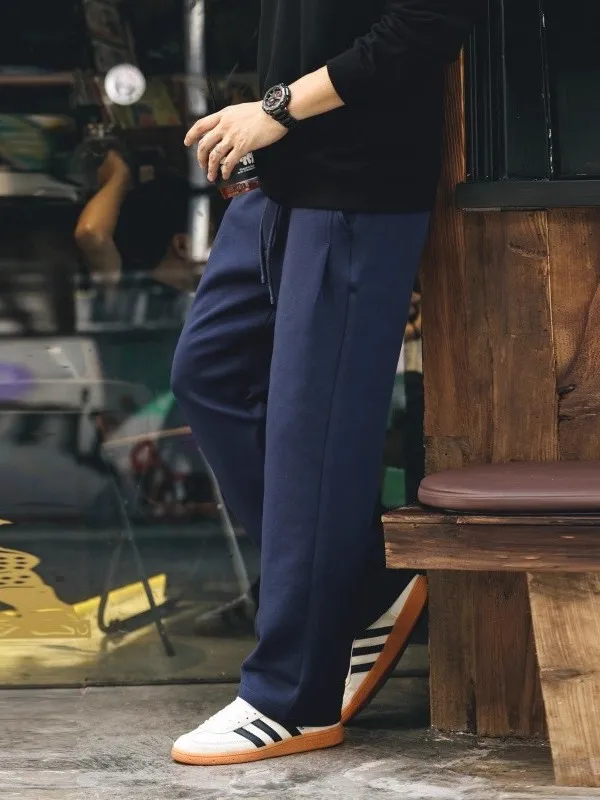 

Мужские повседневные брюки свободного кроя с прямыми штанинами в стиле ретро, американские, для активного отдыха, с высокой талией, на резинке, осень-зима