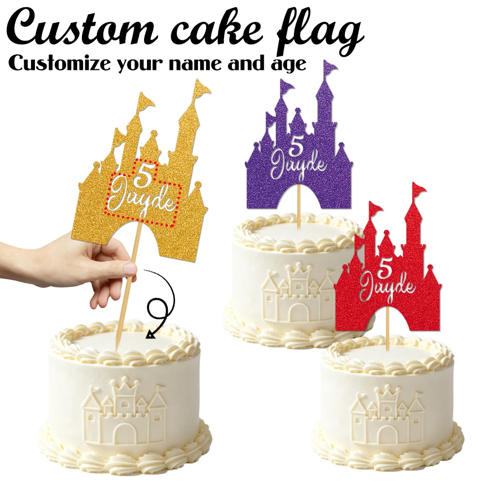 1pcs customized princess castle cake topper, personalized with your name& age,for birthday party, gift shower cake decoration view 5