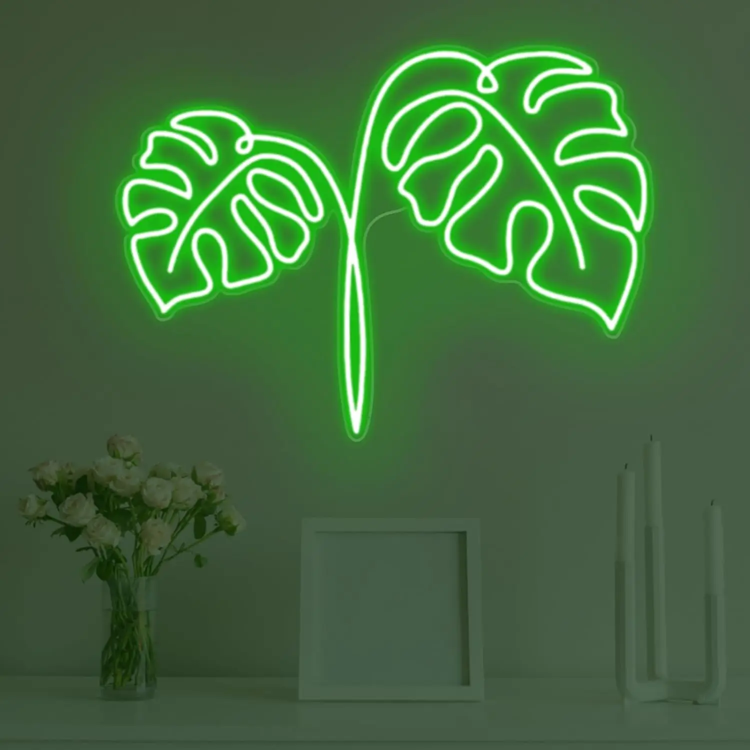 

Monstera Leaf Neon Sign USB Powered Plant LED Light for Game Room Birthday Party Bedroom Aesthetic Decoration Art Wall Light