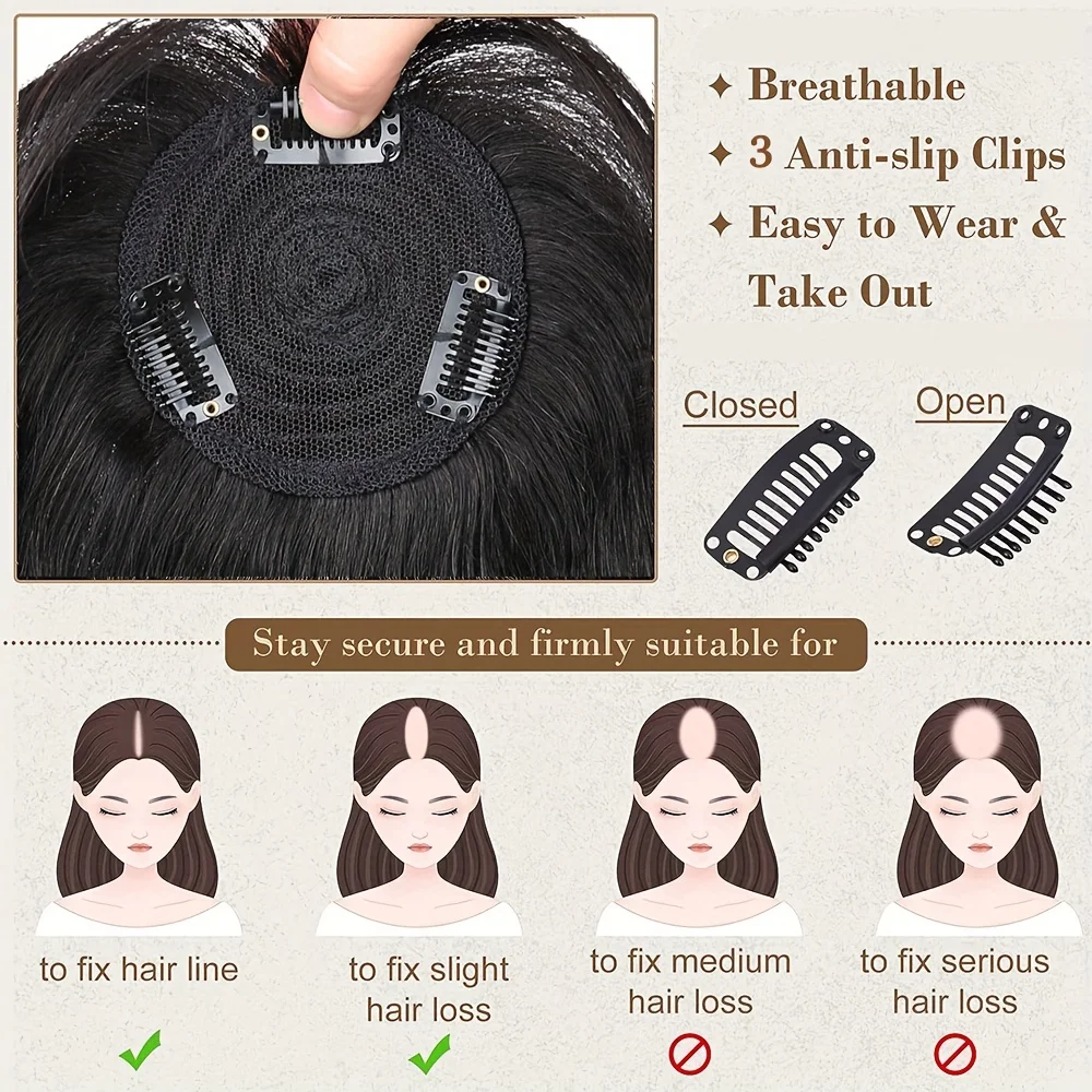 Straight Natural Black Color Topper Hair With Bangs 100% Human Hair Toppers For Women Clip In Hair Extensions Daily Use Easy To