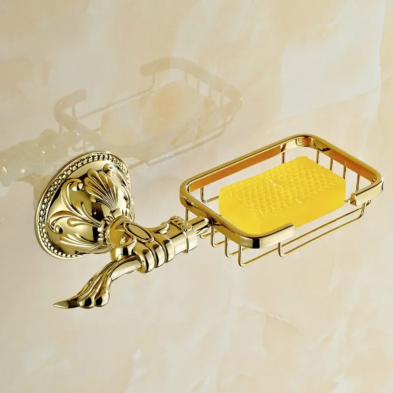 

Antique Gold Polish Soap Net European Leaf Carved Brass Soap Dish Holder Bathroom Hardware Sets Bathroom Accessories L