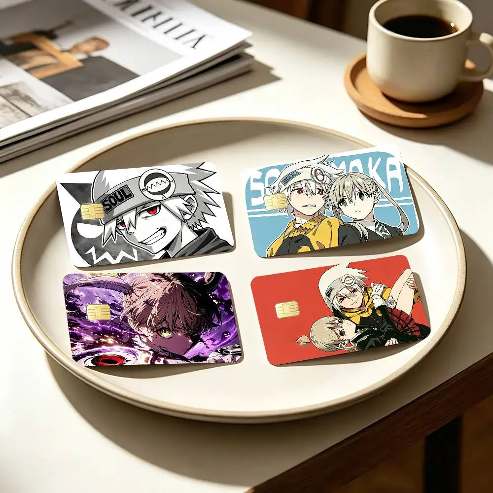 Retro Cartoon Figure Soul E-Eater   4pcs 1Set Card Stickers Small Waterproof Chip 4PCS Card Sticker Anti-Scratch