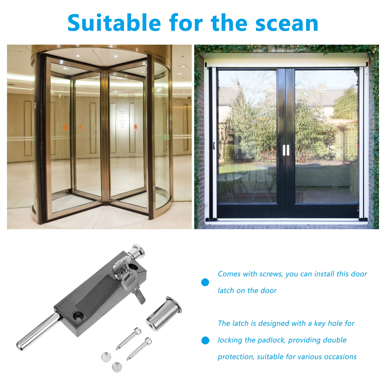 

Floor Latch Lock Zinc Alloy Door Hardware Black Spring Slide Child Safety Wood Revolving Sturdy Corrosion Resistant Easy Install