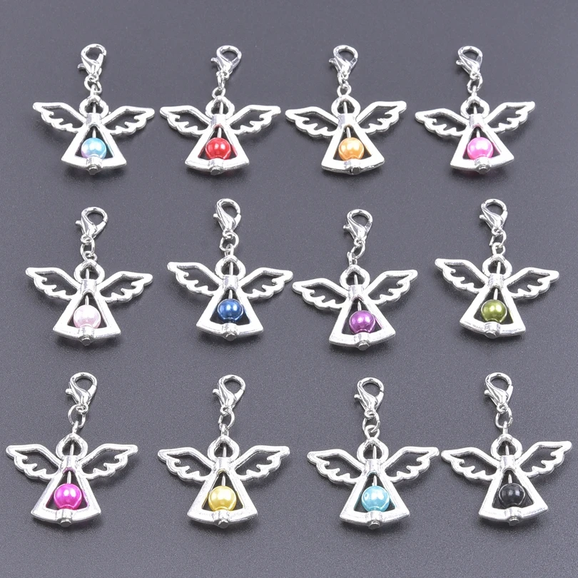 12pcs/lot Dancing Angel Wings Vintage Silver Color Charm Pendants DIY Handmade Jewelry Making Craft Keychain Accessories