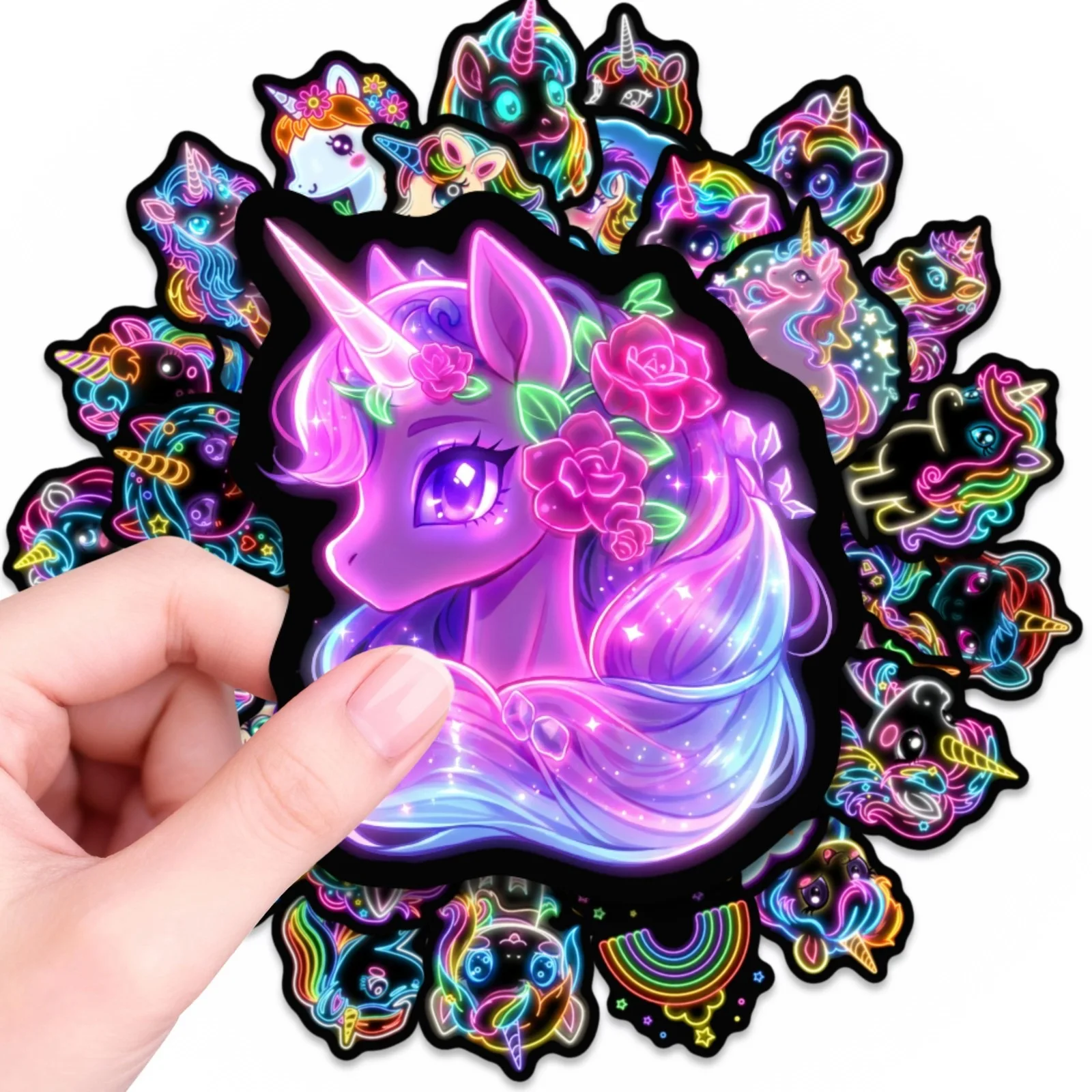 50/100 Stück Neon-Regenbogen-Pferde-HD-Aufkleber, wasserfest, selbstklebend, für Koffer, Notizbuch, Telefon, Helm, Skateboard, Scrapbook-Aufkleber