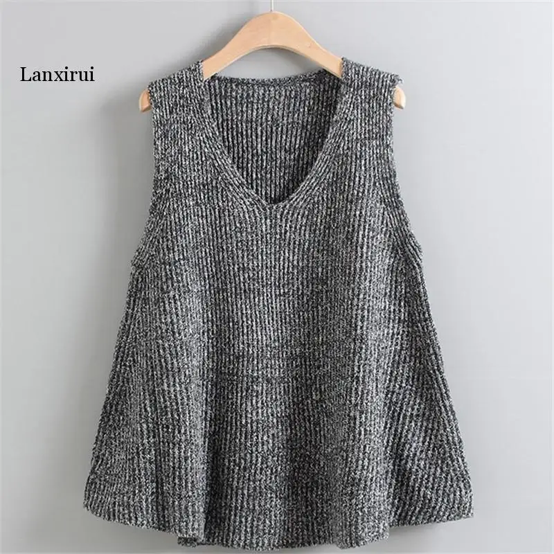 

Version Loose Large Size Pullover Wool Jumper Spring Autumn V Neck Sweater Vest Women's Sleeveless Knitted Waistcoat Blouse