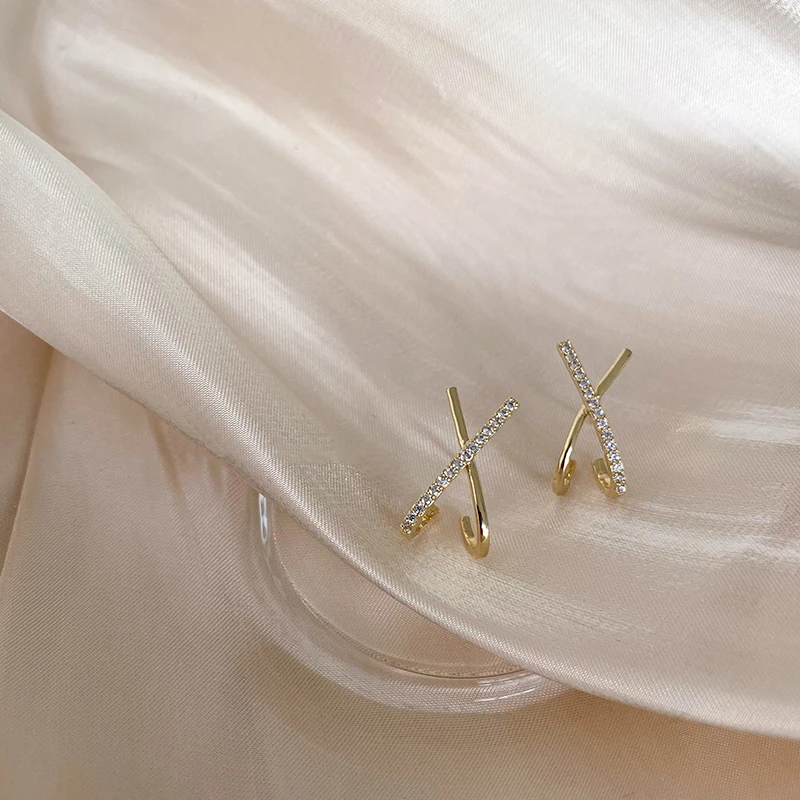 Anziw Trendy Moissanite Cross X Stud Earrings S925 Silver for Women Piercing Ear Earring Fashion Fine Jewelry Gift Valentine\'s