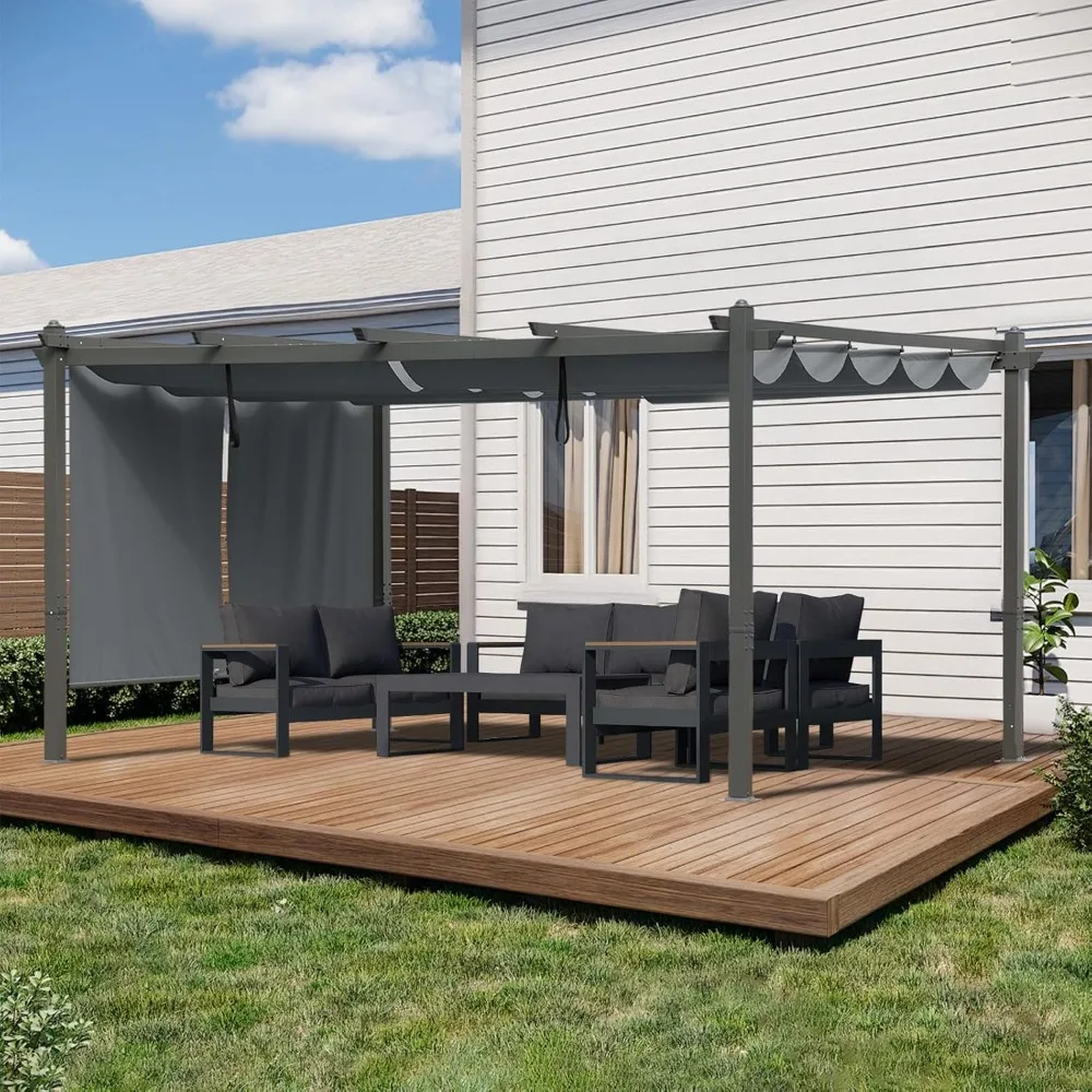 

12x16 FT Outdoor Pergola,with Aluminum Frame & Roller Shade Curtains for Patio,Retractable Shade Canopy