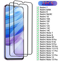 2PCS Full Tempered Glass for Xiaomi Redmi 7 8 9A 10C 12C 13C 14C Screen Protector For Redmi Note 7 8T 9 10 11 12 13 Pro Glass