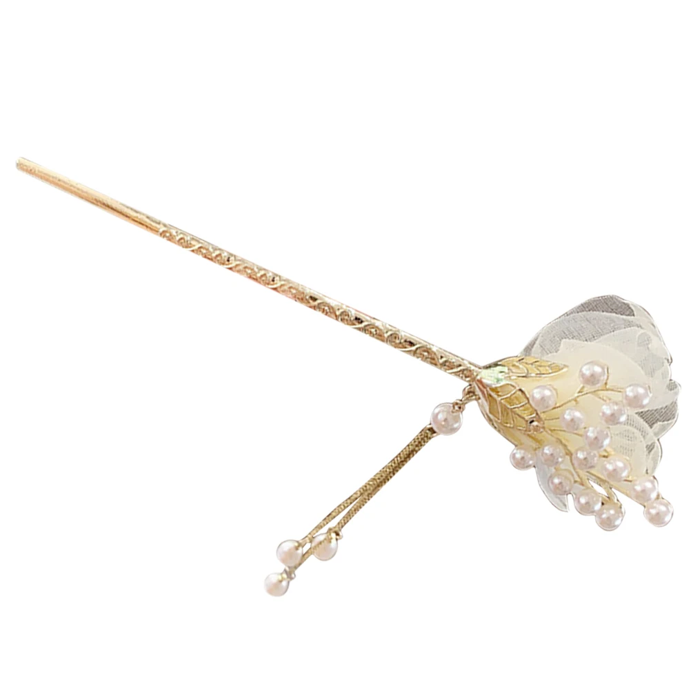 

Pearl Tassel Flower Hair Stick Alloy Vintage Hairpin Elegant Hair Chopsticks for Women Special Occasions Dress Accessory