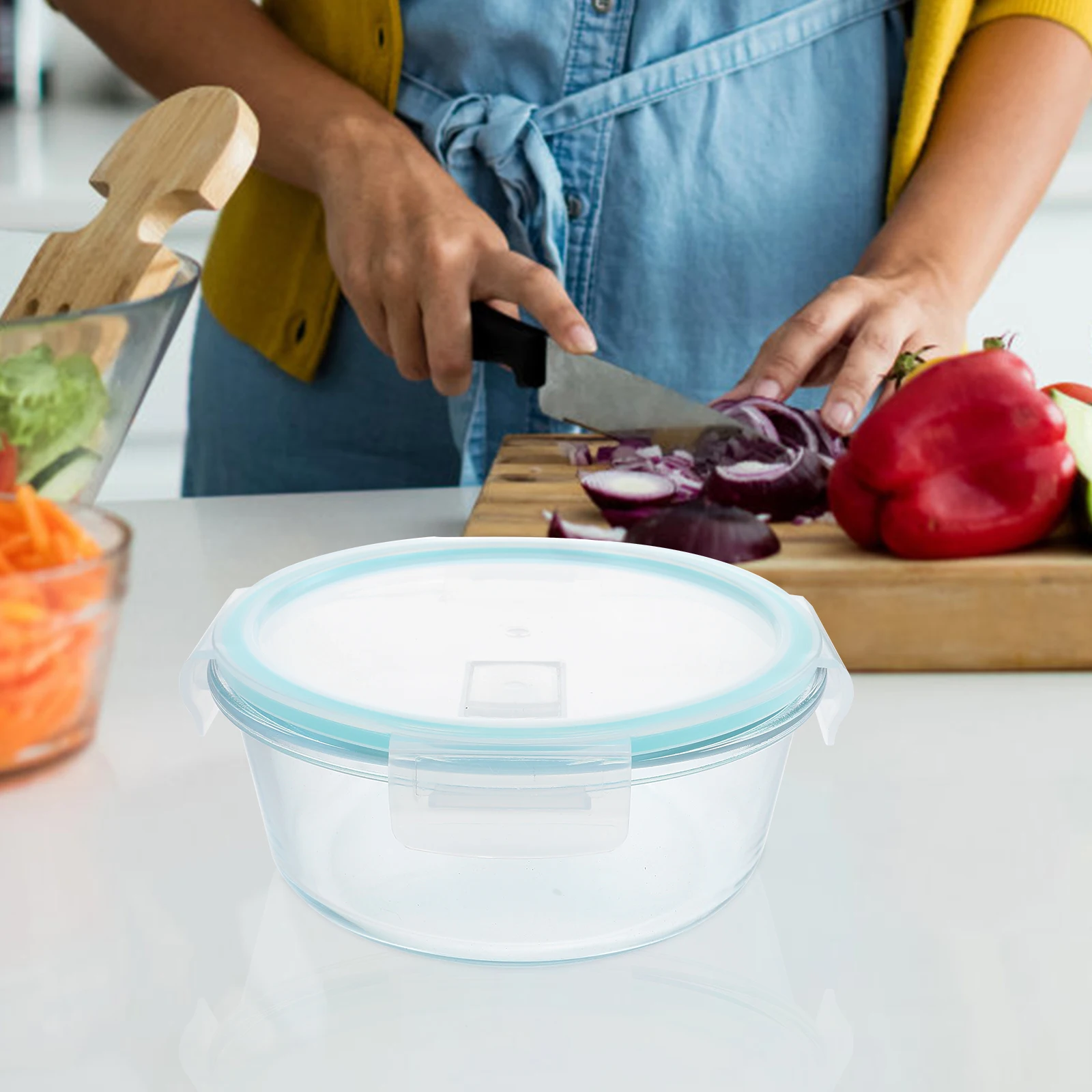 

3Pcs Glass Food Container Divided Portable Airtight Lunch Box Microwave Safe Students Work School Picnic