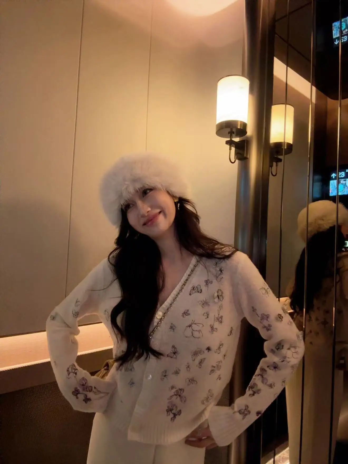 

J·Y Embroidery High-Defn Knitted Cardigan Women's Long Sve Wool Blend Open-irt Sle Winter New Arrival