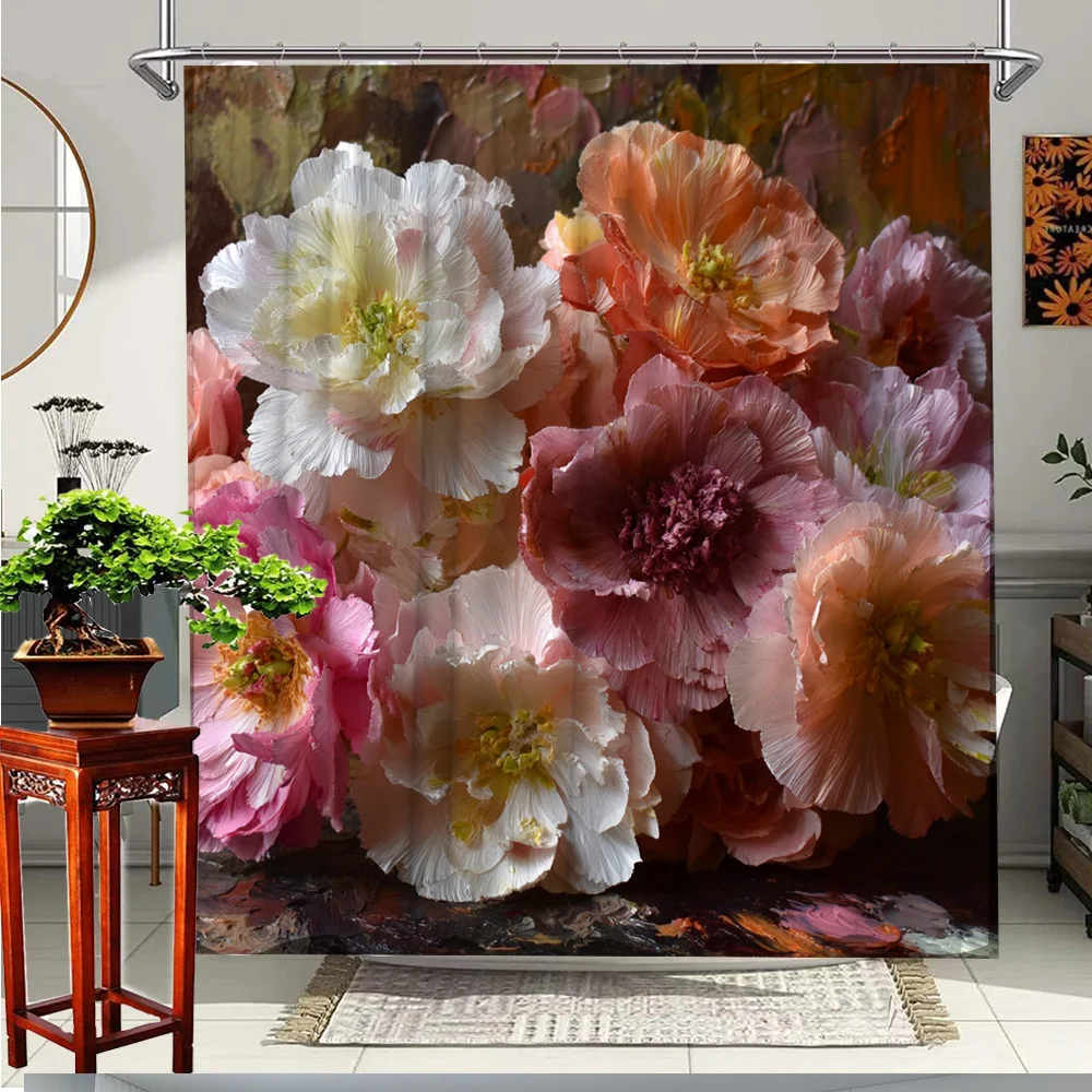 

1pc Raven & Floral Forest Scene Shower Curtain - Vibrant Nature Design, Durable Polyester Fabric, 70. 8x70. 8 Inches