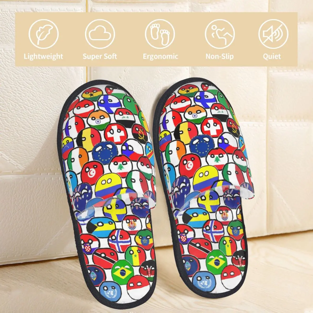 Countryball Cartoon Winter House Slippers Bedroom Countries Earth Cute Soft Memory Foam Slippers Anti Slip