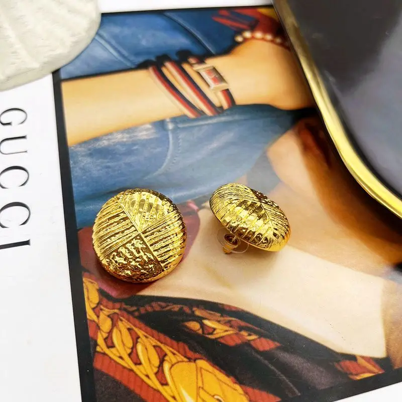 Round Earrings Textured Metal Alloy Vintage Antique Jewelry
