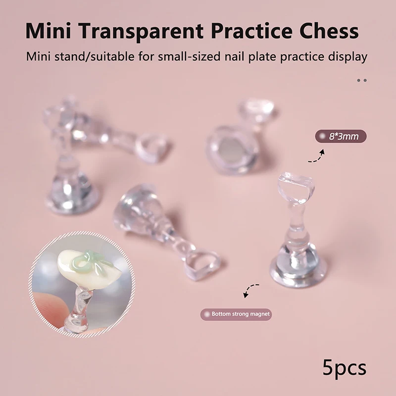 5Pcs Acrylic Nail Stand Tips Holders Chess Shaped Fingernail DIY Magnetic Training Practice Display Manicure Nail Tool