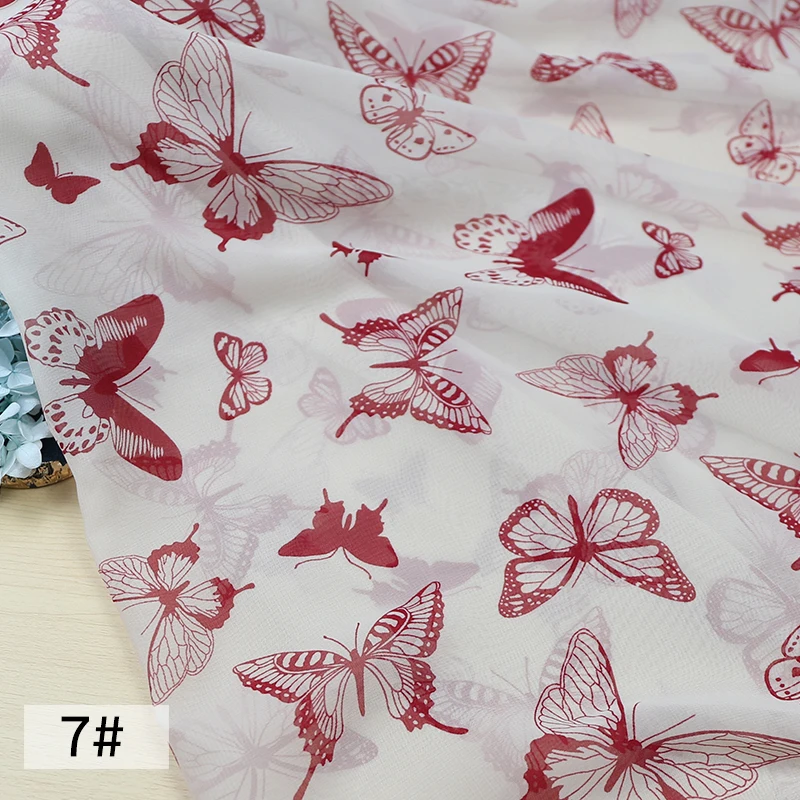 75D Printed Chiffon Fabric By The Meter for Dresses Skirts Clothing Shirts Diy Sewing Floral Flowers Summer Cloth Soft Thin Blue