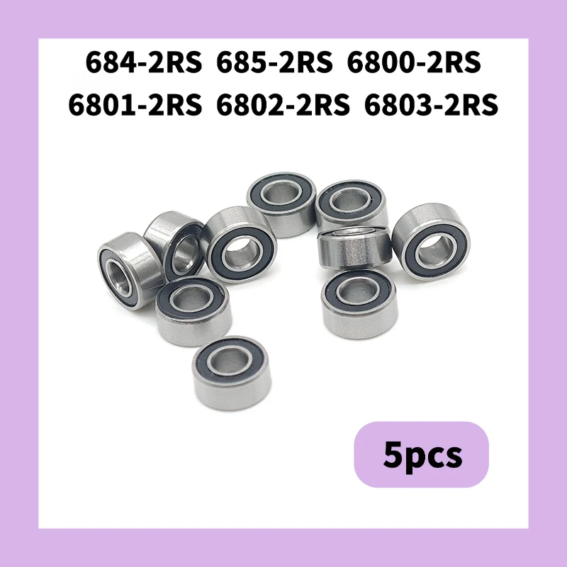 5PCS Mixed 684 685 6800 6801 6802 6803-2RS Double Rubber Sealed Thin Wall Deep Groove Ball Bearings