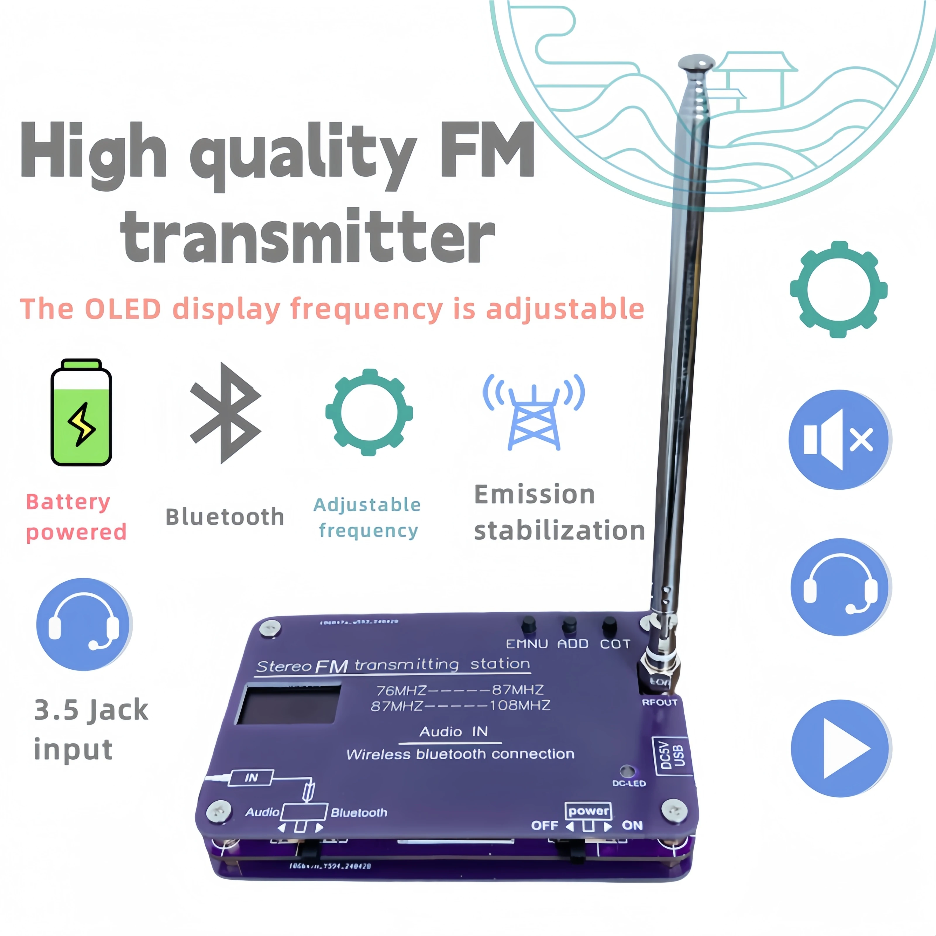 FM stereo transmitter FM transmitter 76-108MHz for DSP radio broadcasting Campus radio receiver FM transmitter