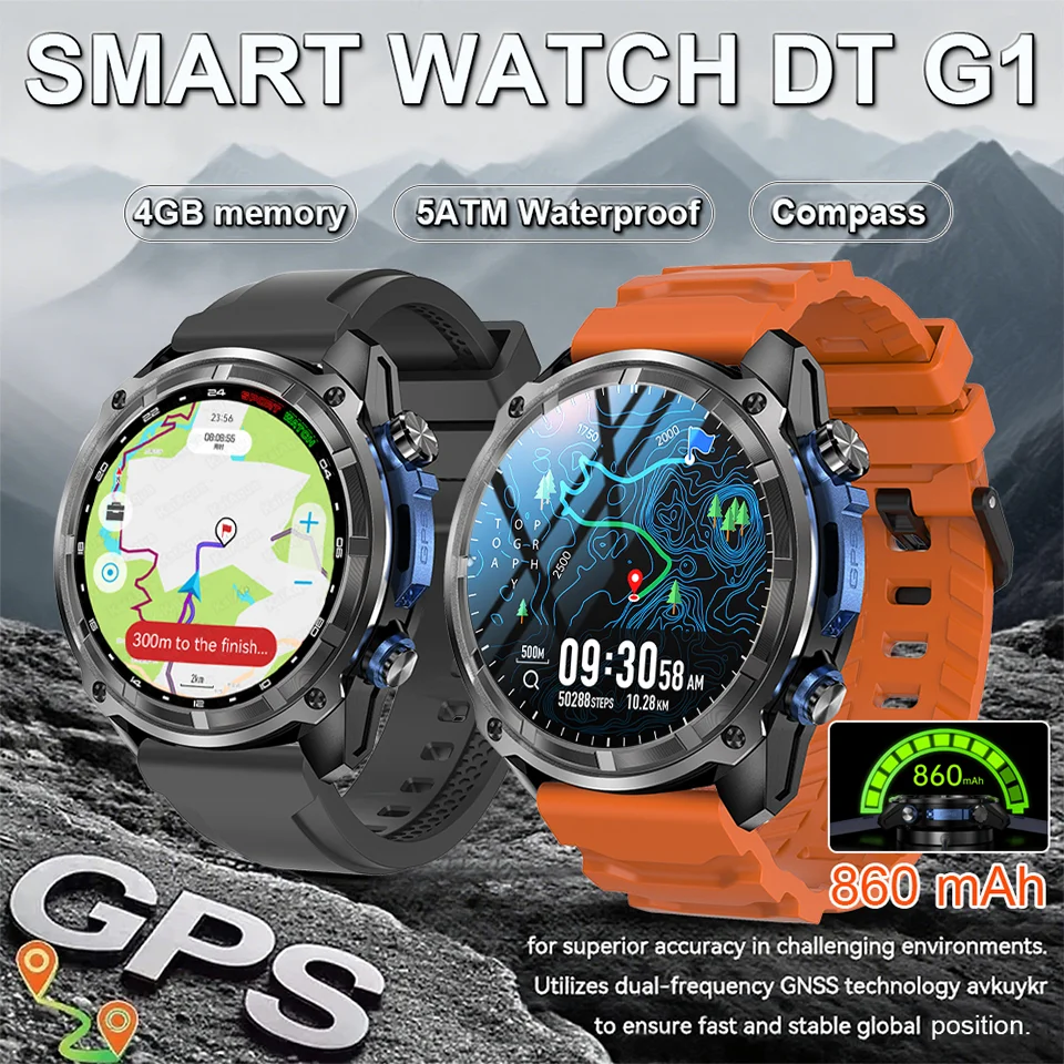 

New 2025 Men's GPS Sports Smart Watch 1.43'' AMOLED Display LED Flashlight Heart Rate Bluetooth Call 5ATM Waterproof Smart Watch