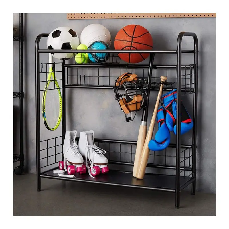 스포츠 장비 정리함 공 보관 랙 스포츠 기어 보관 차고 정리함 바구니 및 훅 포함