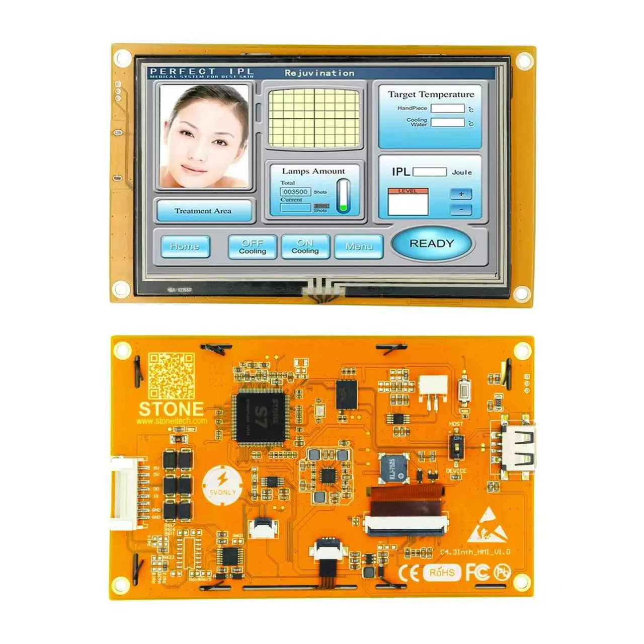 

SCBRHMI Enhanced Series HMI RTP LCD Display 4.3'' inch Size 128M-1GB Flash Memory Cortex A8 Touch Display