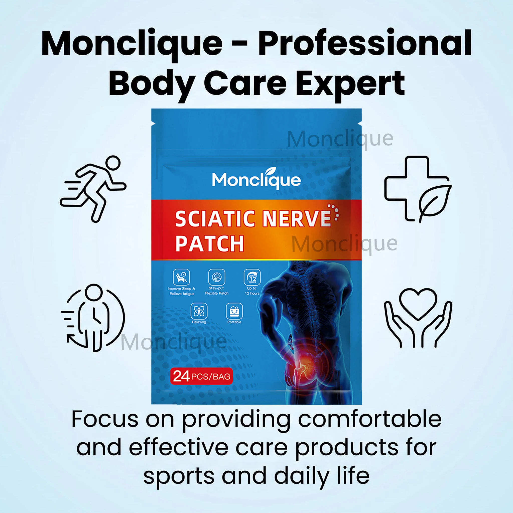 Parche de masaje para nervio ciático, parche para el cuidado de la salud, vendaje de soporte lumbar, herramientas transpirables para relajación muscular, 24/96 Uds.