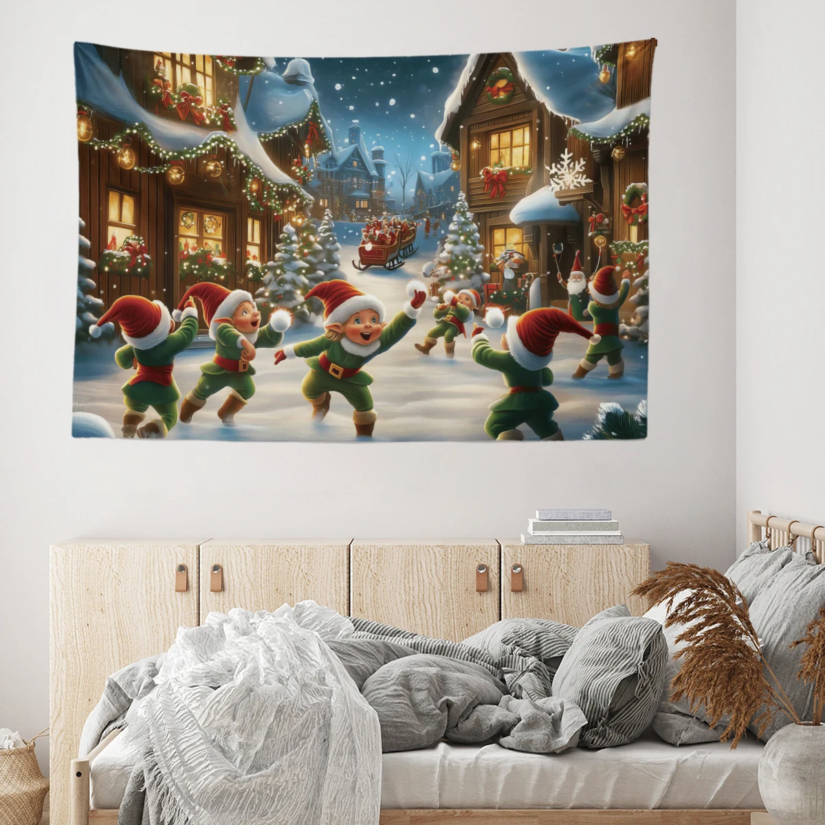 1pc Cartoon Frohe Weihnachten Druck Urlaub Tapisserie Multi Größen Wohnzimmer Wand Dekoration Hintergrund Tuch Maschine Waschbar