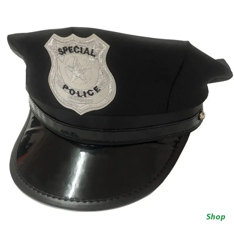 L5YC Performance Military Hat Police with Badge Octagonal Hat for Carnival