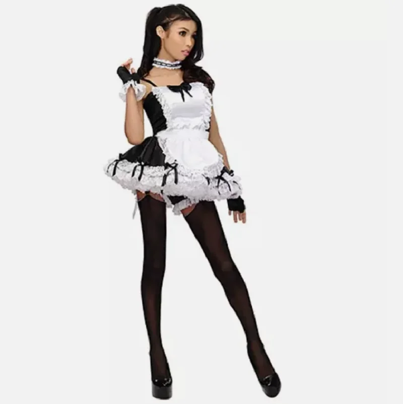 

Hot selling gorgeous sexy black suspender high-quality maid dress role-playing dress customization