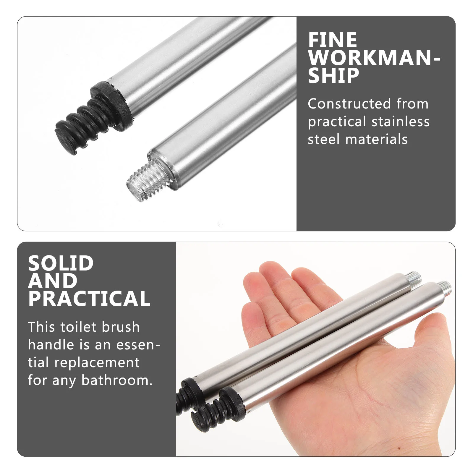2pcs Stainless Steel Toilet Brush Lower Pole Durable Ergonomic Design Easy Disassemble Clean Wide Application Commercial