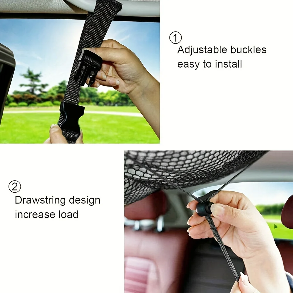 1pc Universal Car Roof Mesh Bag, Car Storage Cargo Zipper Adjustable Net, Sundries Organizer