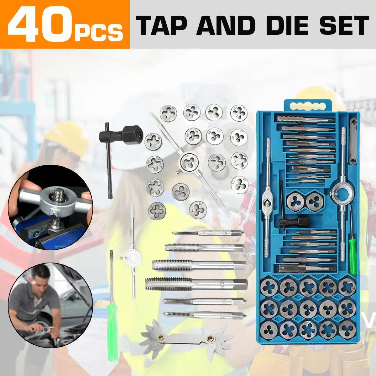 40 pcs Tap & Die Set M3-M12 Screw Thread Metric Taps Wrench Dies DIY Kit with Case Household Multifunctional Hand Tools