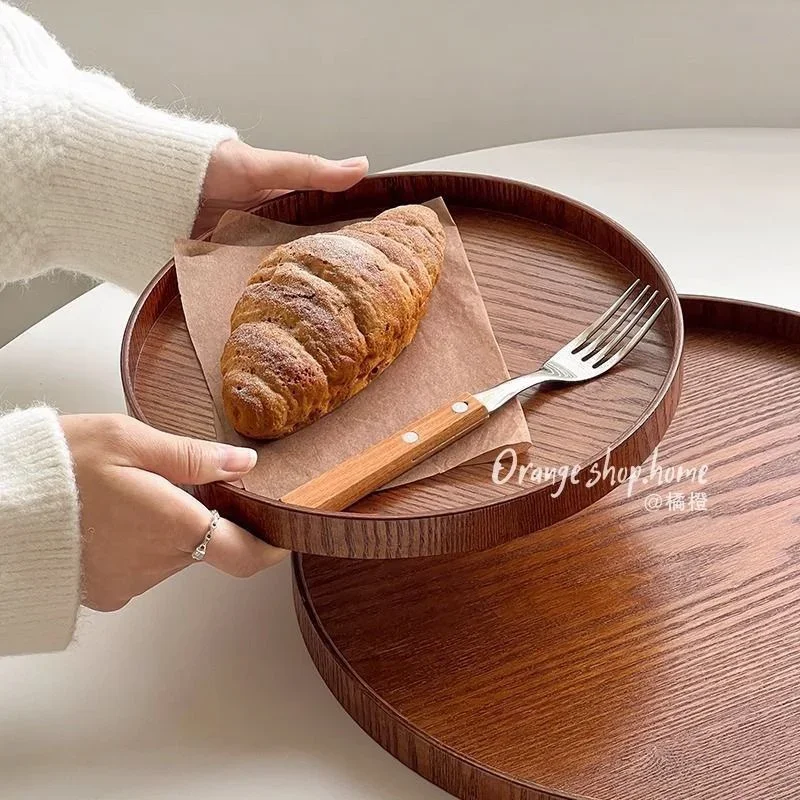 24cm 27cm 30cm Round Acacia Wood Serving Tray Decorative Tray Farmhouse Candle Holder Tray for Kitchen Counter Home Decoration