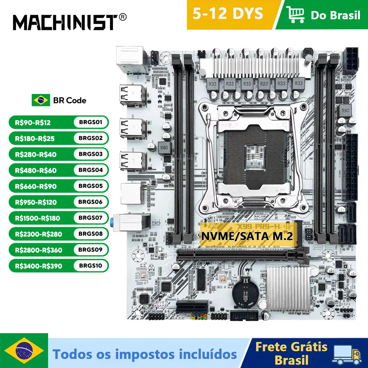 

MACHINIST X99 white Motherboard Support DDR4 Memory and Xeon E5 V3/V4 Processor LGA2011-3 Slot NVME/SATA M.2
