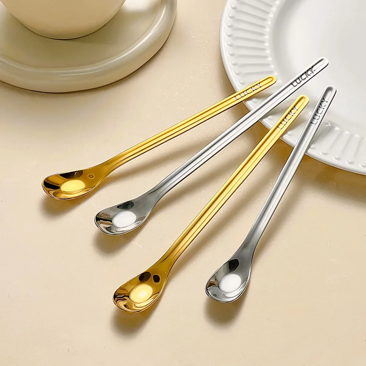 304 Stainless Steel Long Handle Coffee Stirring Spoons Silvery Teaspoon Iced Tea Spoon Dessert Dishwasher Safe Cutlery Tableware