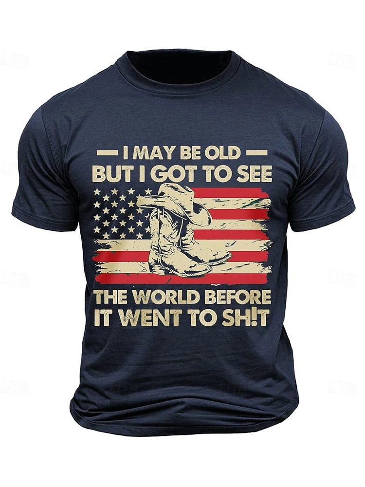 

Fun Words And USA Flag Print Men's T-shirts Summer Street Fashion Men's Casual T-shirts Outdoor Sports Men's Short-sleeved Tops