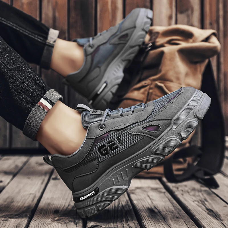 

New Men's Short Boots Trendy Motorcycle Shoes Comfortable Ankle Boots Work Clothes Shoes Gray Loafers Personalized Hiking Boots