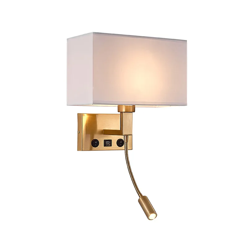 الحديثة الحد الأدنى القراءة أدى الجدار الخفيفة مع واجهة USB والتبديل النمط الأوروبي فندق غرفة نوم اللوح الأمامي النسيج الخفيفة #5