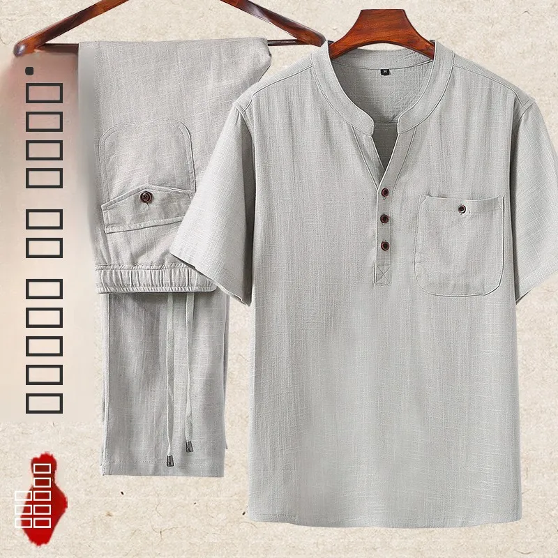 father's-summer-cotton-linen-ort-sve-t-irt-set-men's-mid-aged-and-ly-loose-fit-casual-sle-long-pants-tang-suit