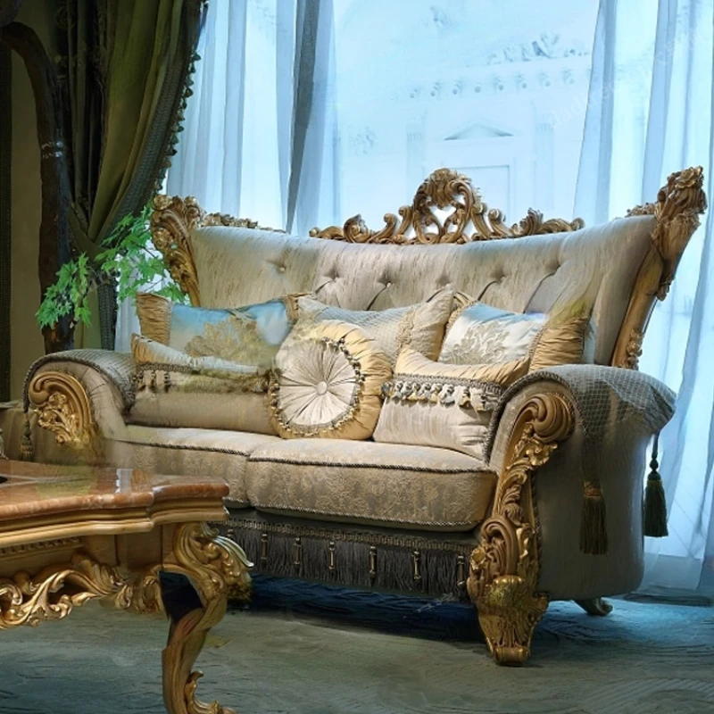 Fabric Sofa Luxury Living Room Solid Wood Carved Sofa Classical Sofa