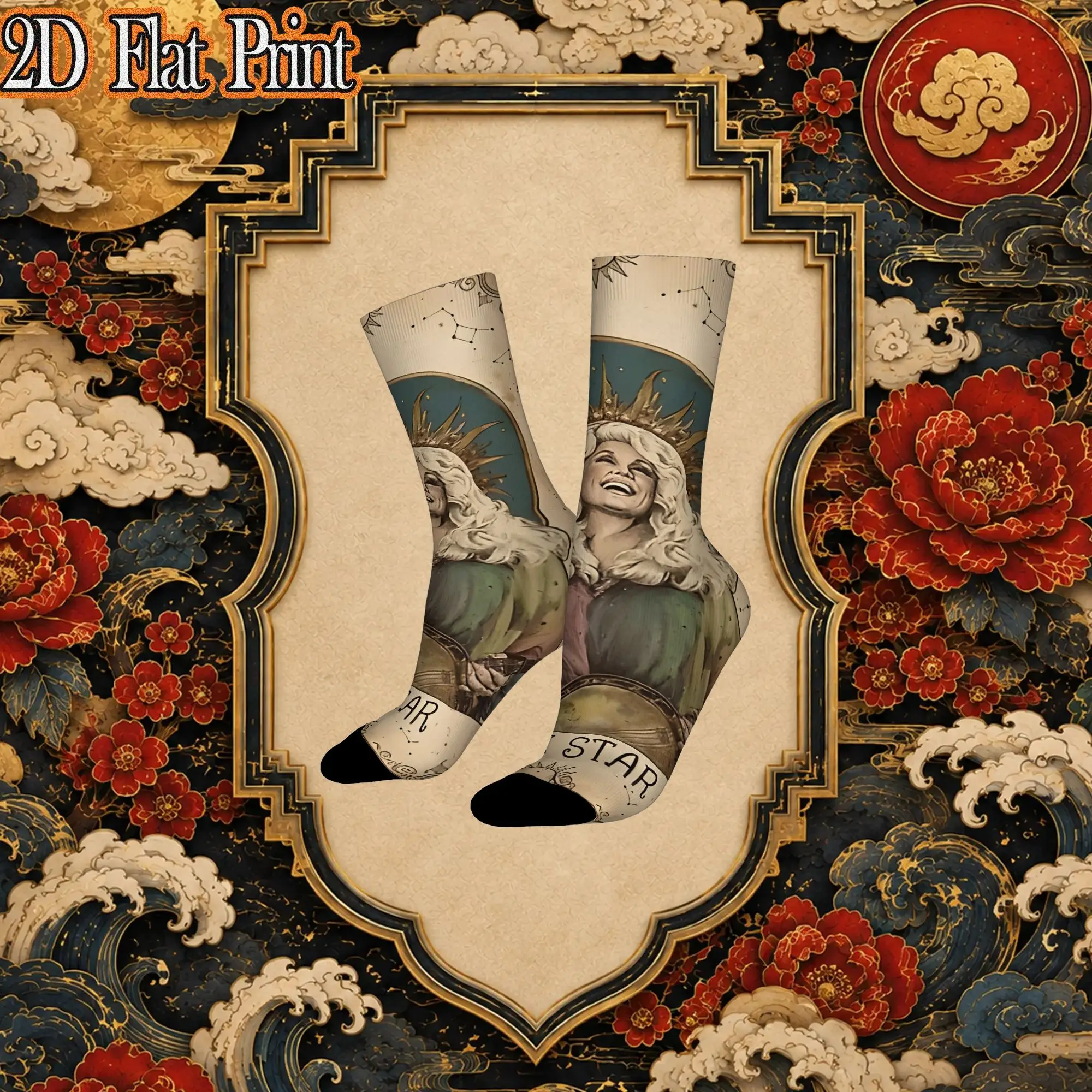 Dolly Parton The Star Tarot Card Vintage  Hip Hop Novelty Seamless Crew Creative Sock Sports Socks