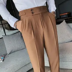 Pantalon de Style Britannique pour Homme, Vêtement Formel, Slim Fit, Décontracté, Taille Haute, Couleur Unie, Nouvelle Collection Printemps Été, FjMen, Y2k